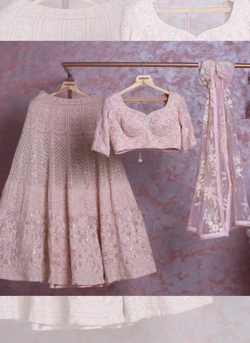 Pretty Pink Georgette Lehenga choli with elegant zari and sequin thread embroidery work